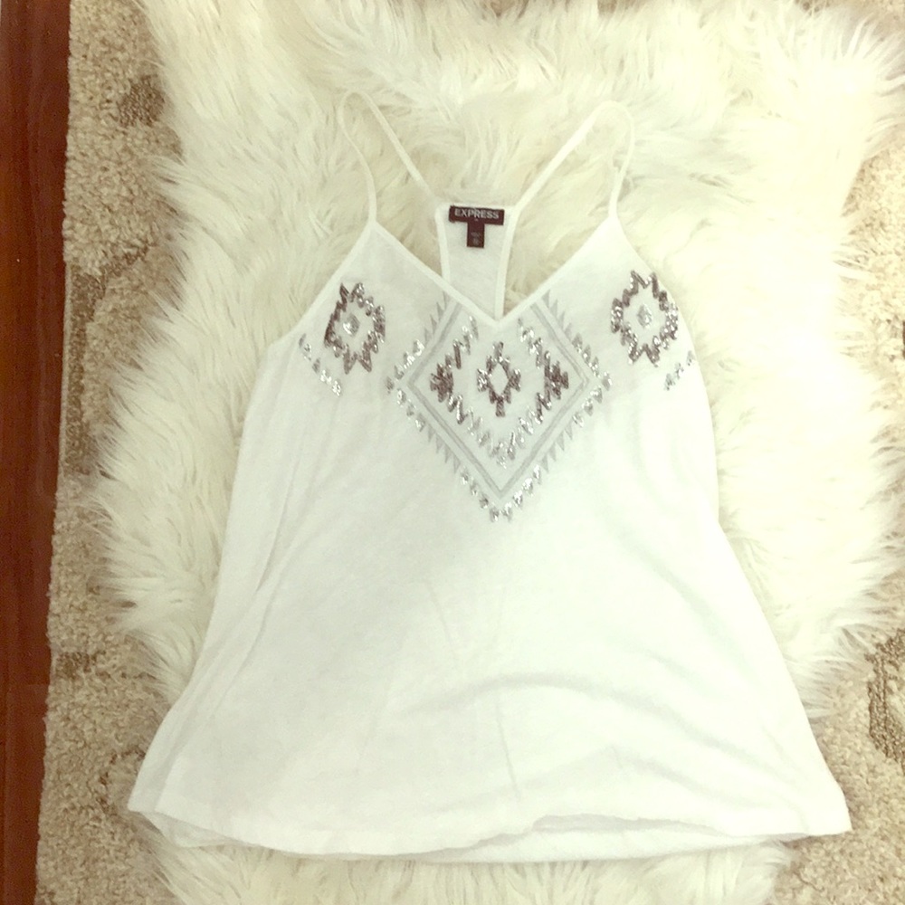 Express white sequin tank cami silver XS